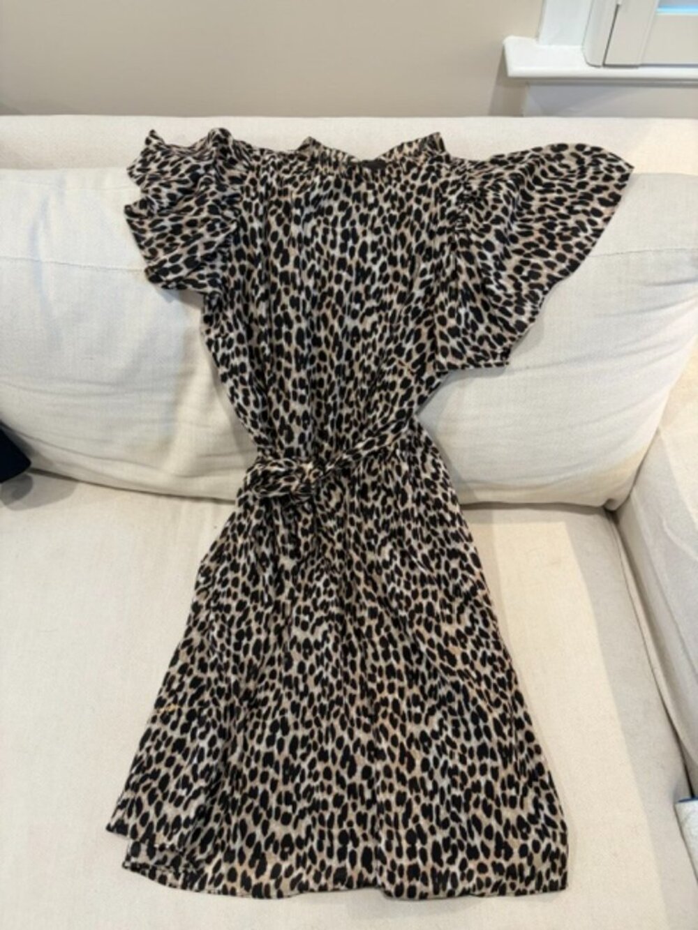 LOFT Leopard Print Tie Waist Flutter Dress
